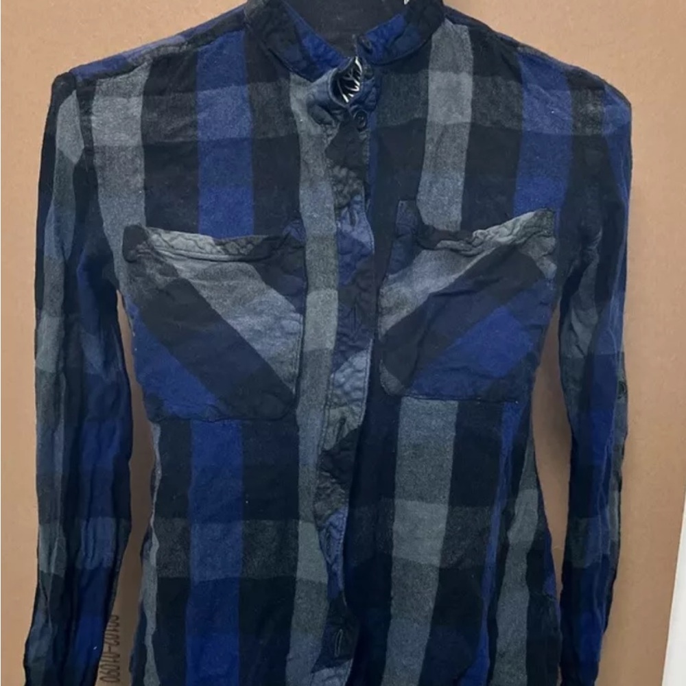 Beach Lunch Lounge Womens Small Petite Flannel Long Sleeve Plaid Multicolor